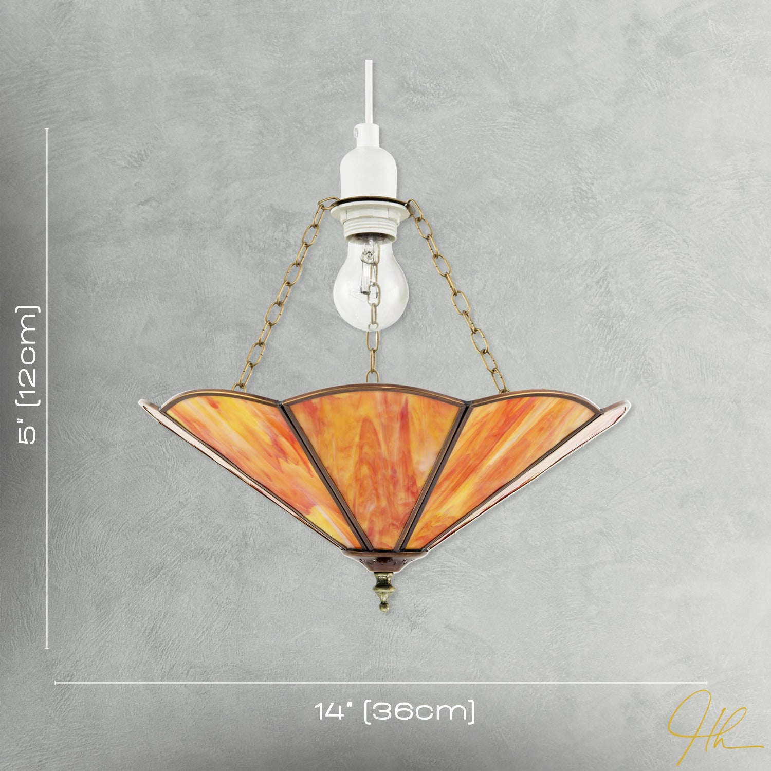 Orange Amber Chic Tiffany Glass Easy Fit Pendant Shade with Chains Image 7