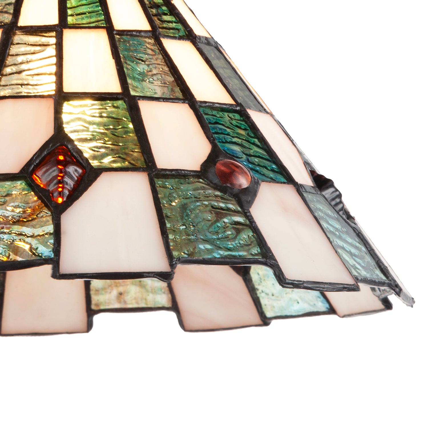 Emerald Green and Opal White Tiffany Pendant Shade with Ruby Red Beads Image 8