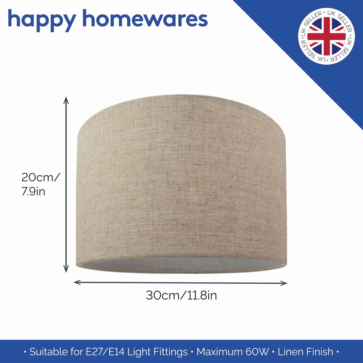 Contemporary and Stylish Natural Linen 12" Lamp Shade in Oatmeal - 30cm Diameter Image 4