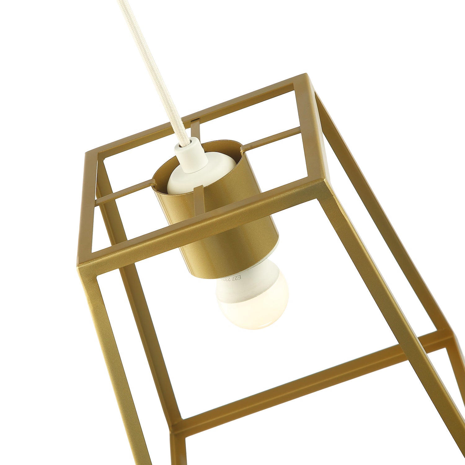 Industrial Lantern Pendant Light Shade in Satin Gold with Square Top and Bottom Image 4