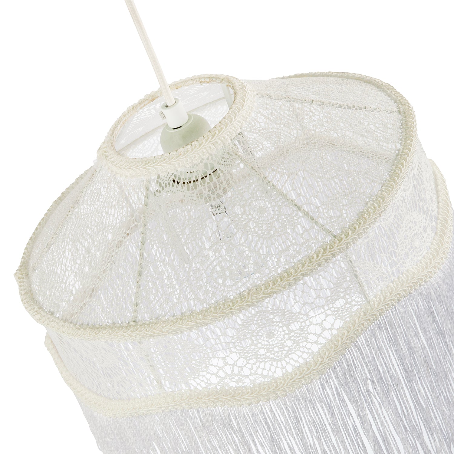 Chic White Lace Fabric Victorian Style Pendant Light Shade with Trims Image 3