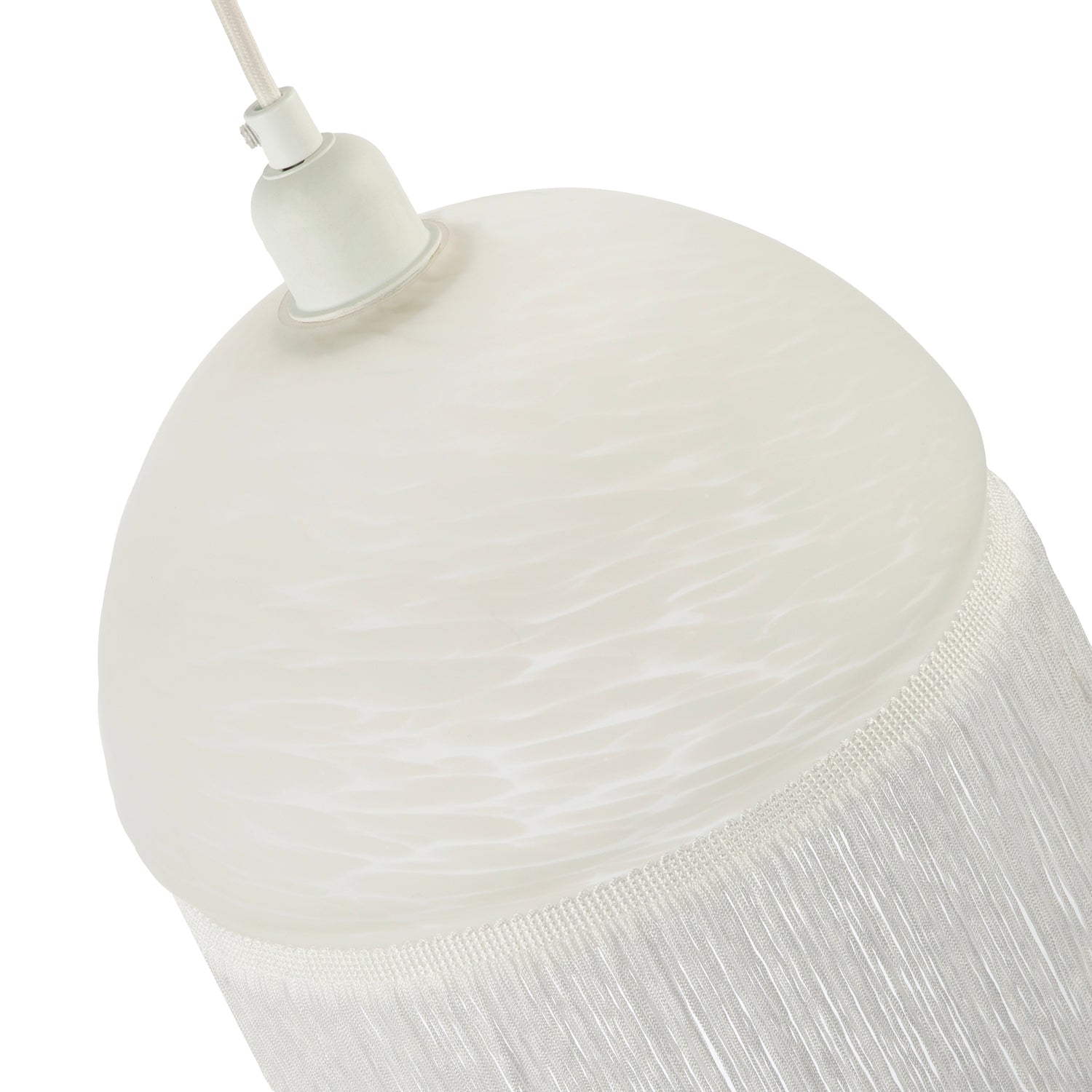 Traditional Opal White Domed Glass Pendant Shade with Long Tassels Image 3