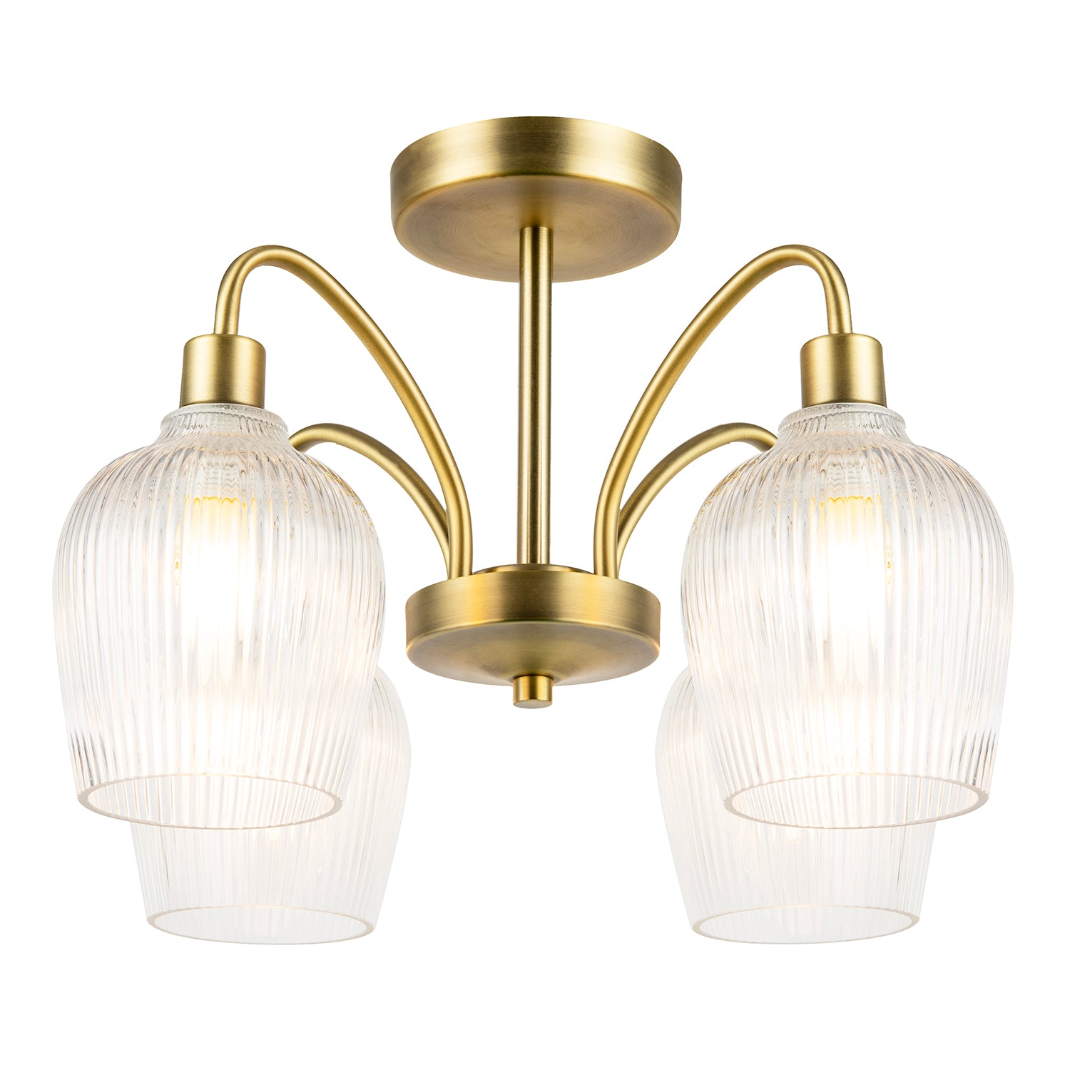 Classy Antique Brass Ceiling Light with Clear Ribbed Glass Shades Image 2