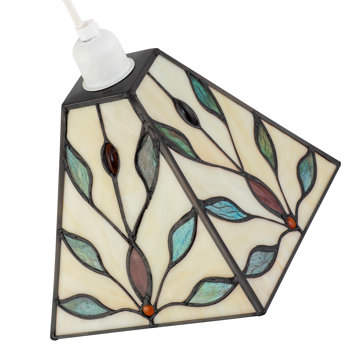 Square Tiffany Glass Pendant Light Shade with Emerald Green Leaves Image 8