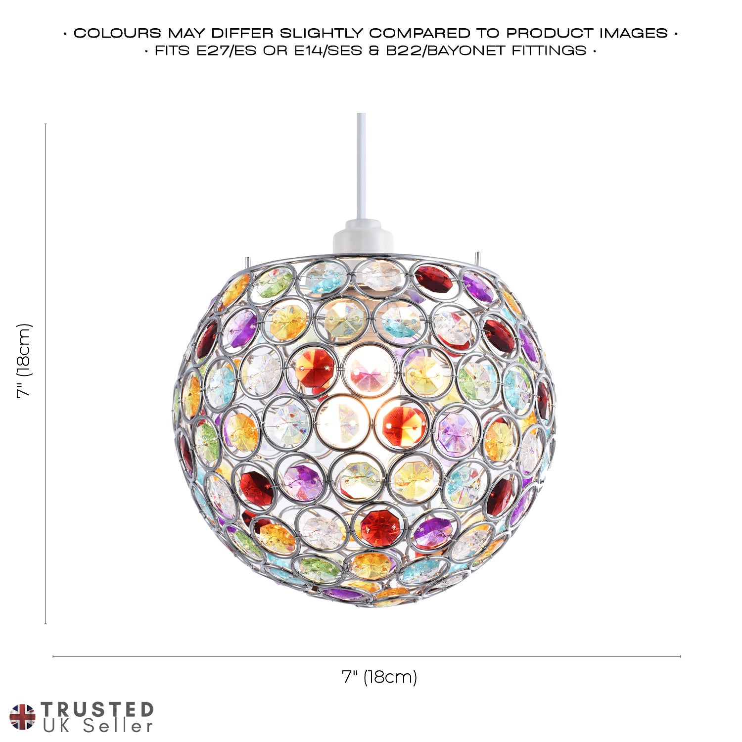 Modern Round Globe Easy Fit Pendant Shade with Small Multi Acrylic Bead Jewels Image 7