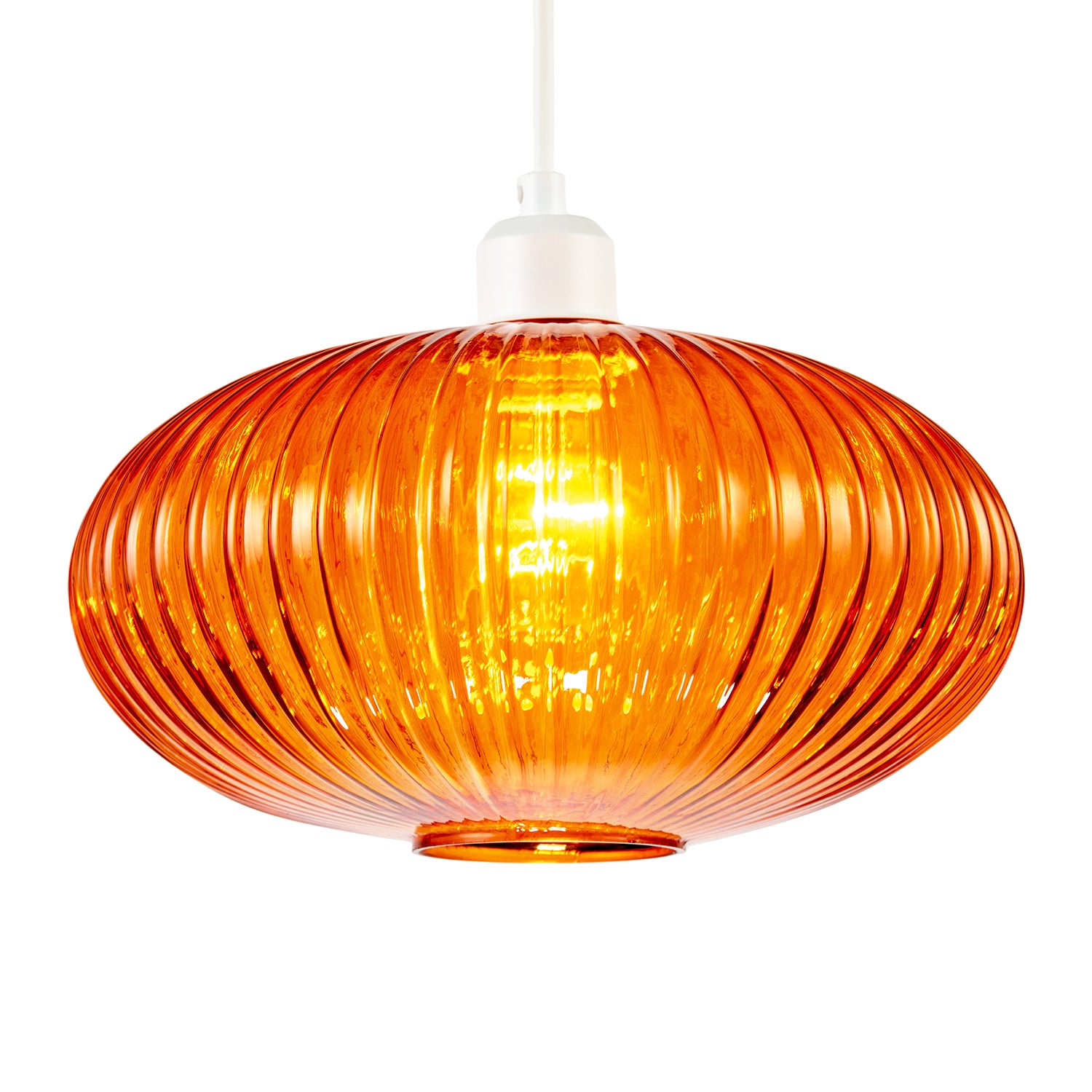 Modern Designer Orange Line Ribbed Glass Oval Pendant Lamp Shade Image 2