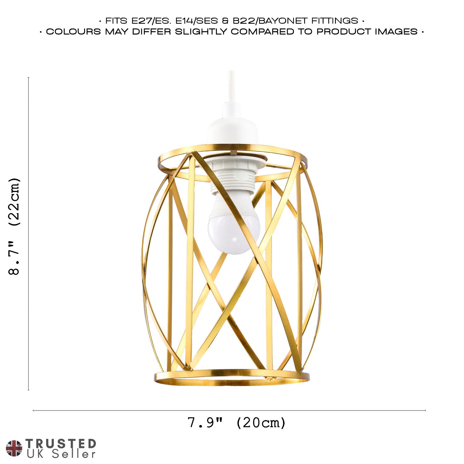 Sleek Vintage Lantern Cage Pendant Light Shade with Brushed Gold Metal Strips Image 7