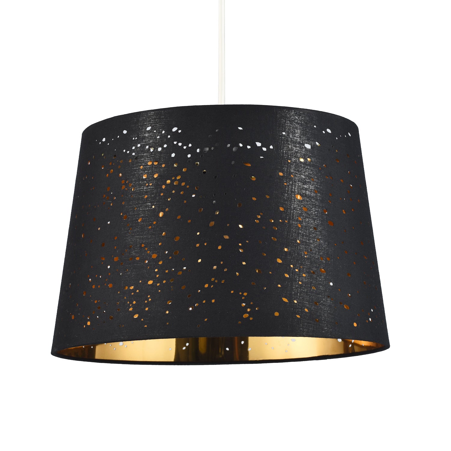 Black Cotton Fabric Drum Pendant Shade with Small Holes and Inner Gold Lining Image 2