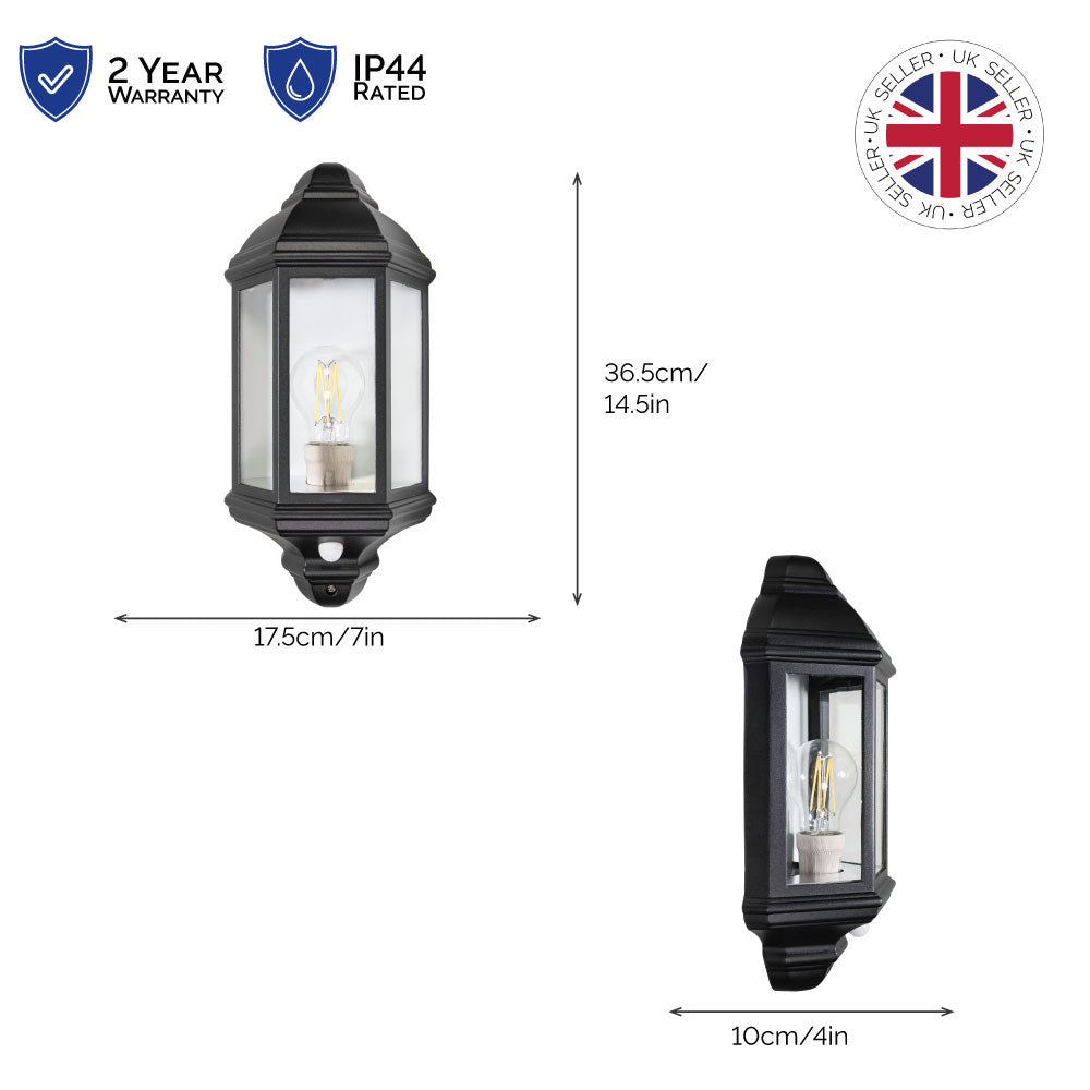 Traditional PIR Sensor Outdoor Wall Light with Matt Black Metal Die-Cast Frame Image 6