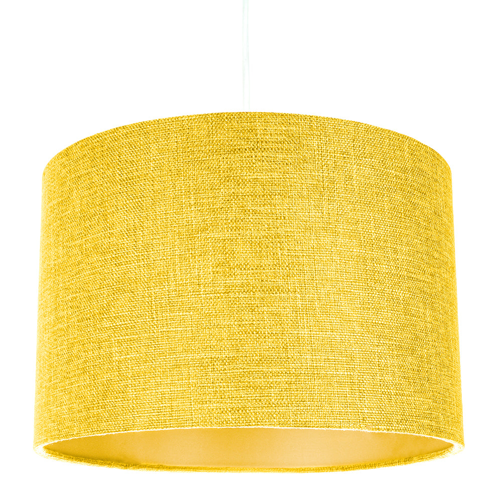 Contemporary and Sleek Yellow Plain Linen Fabric Drum Lamp Shade 60w Maximum Image 2