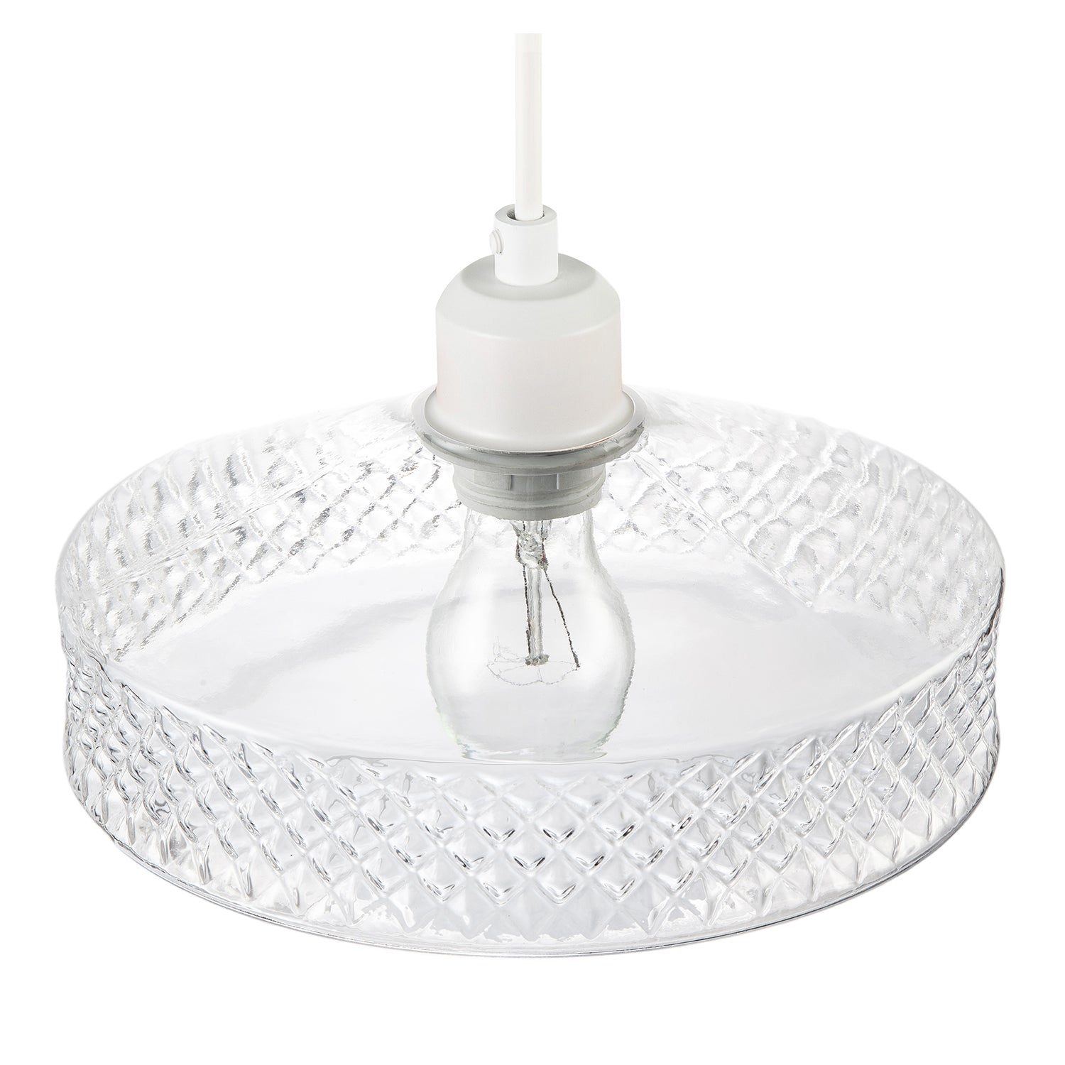 Clear Glass Pendant Lighting Shade with Strip of 3D Shaped Diamonds Image 3