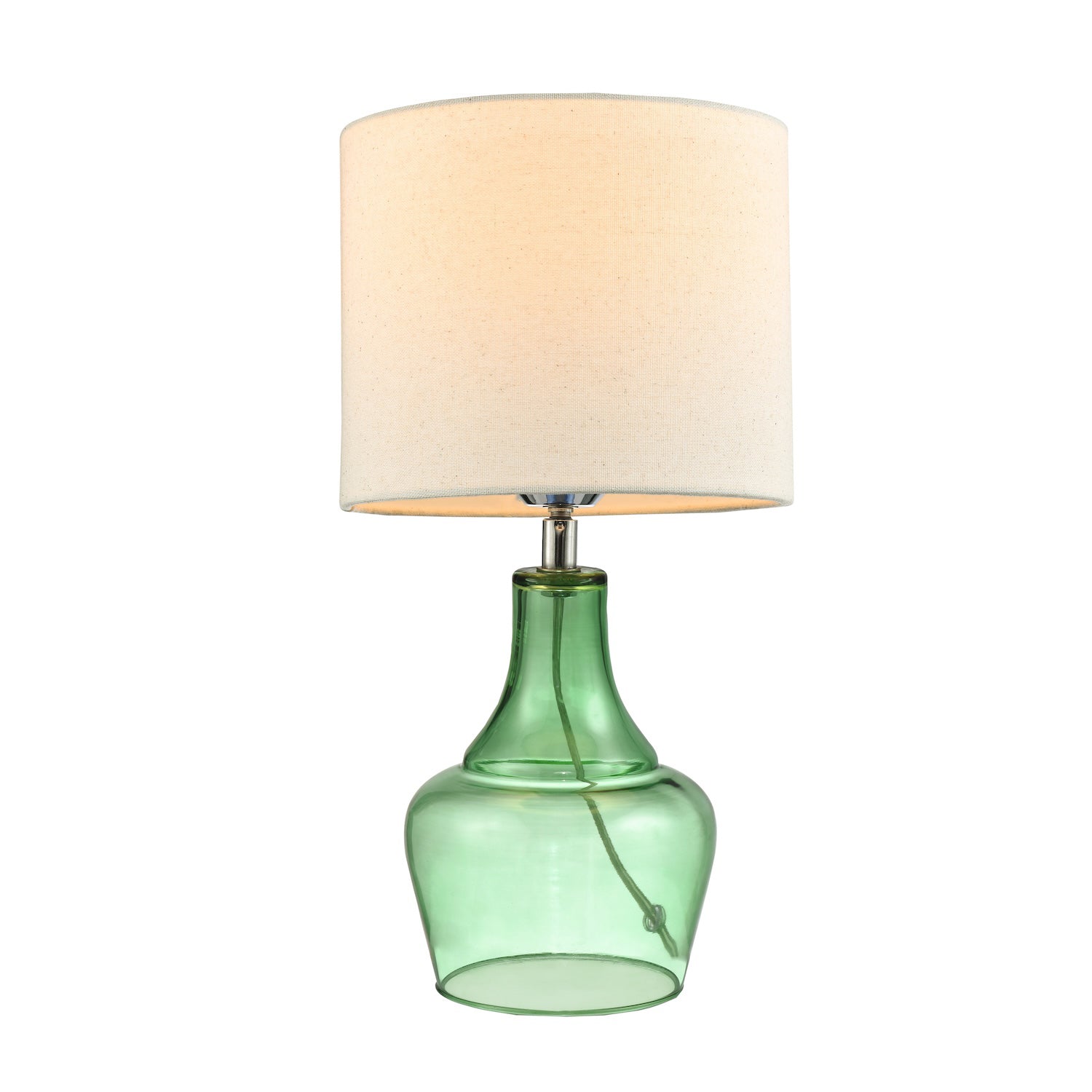 Modern Emerald Green Glass Lamp with Natural Linen Fabric Shade and Clear Cable Image 4