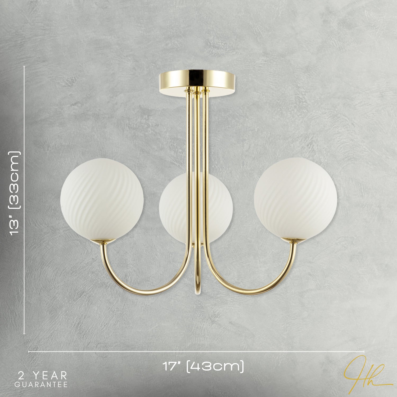 Modern Polished Gold Plated Ceiling Light Fitting with Swirl Glass Image 7