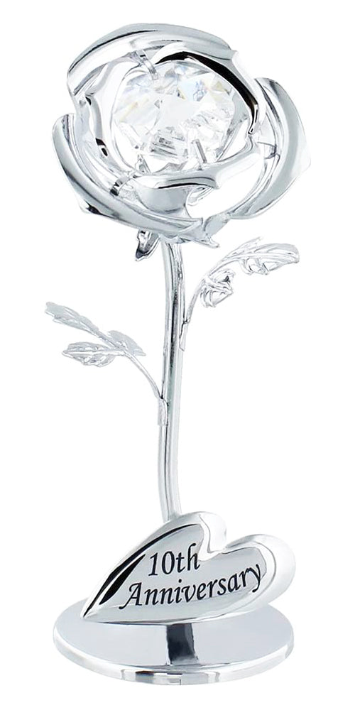 Modern "10th Anniversary" Silver Plated Flower with Clear Swarovski Crystal Bead Image 1