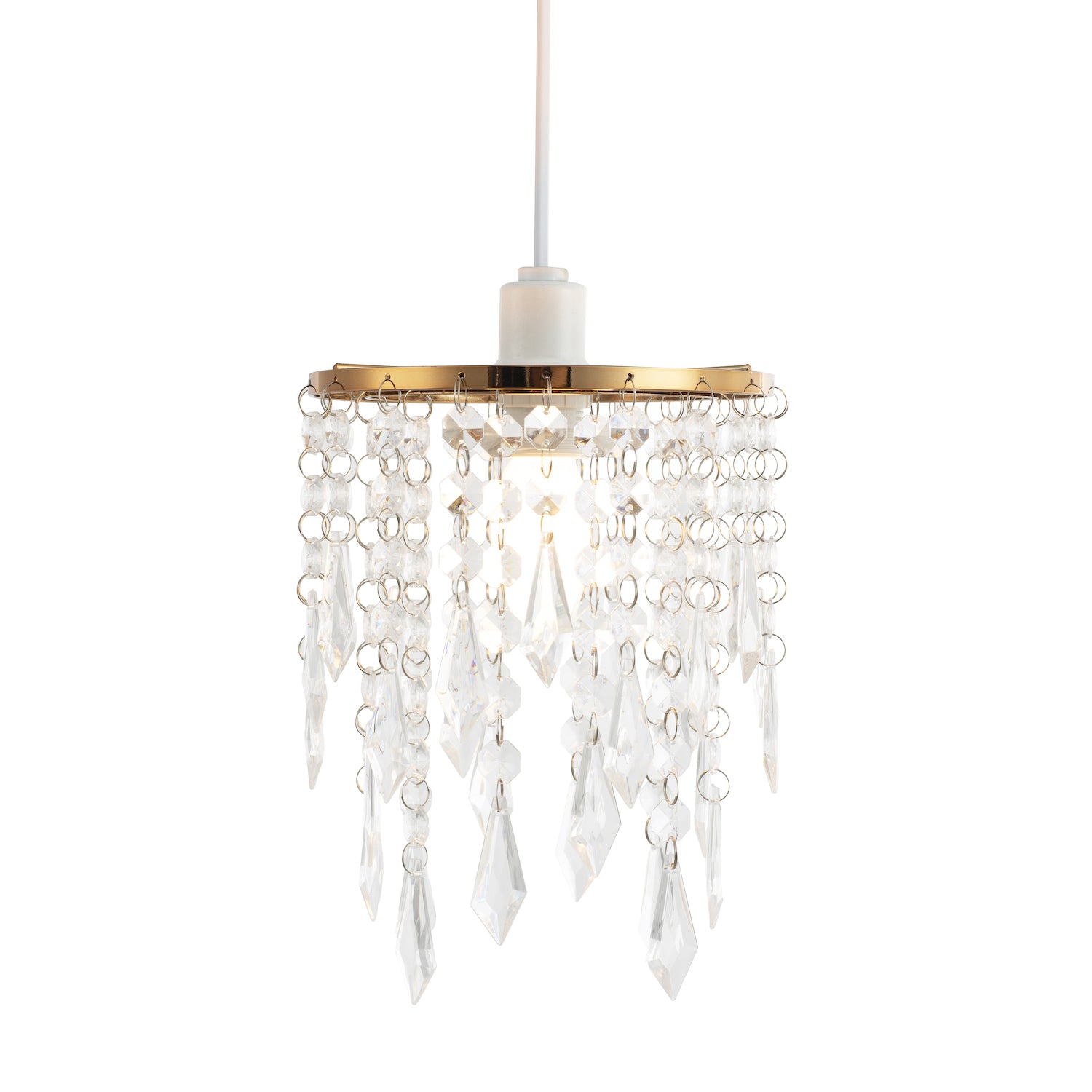 Modern Waterfall Design Gold Pendant Shade with Clear Acrylic Droplets and Beads Image 1