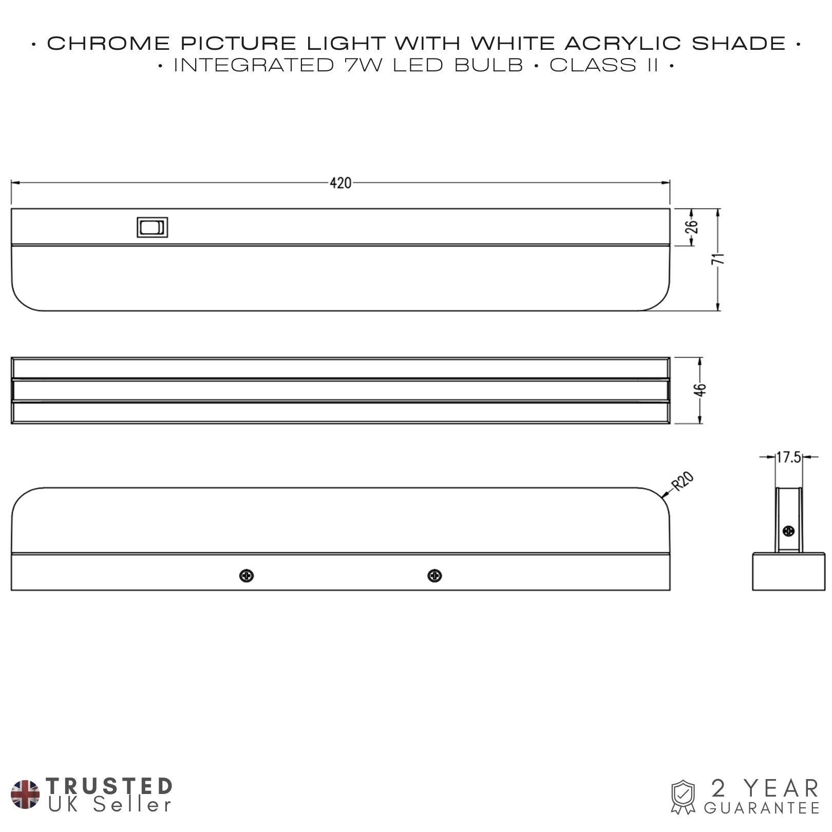 Modern Chrome Plated LED Bathroom Strip Wall Lamp with Switch Button and Glass Image 5