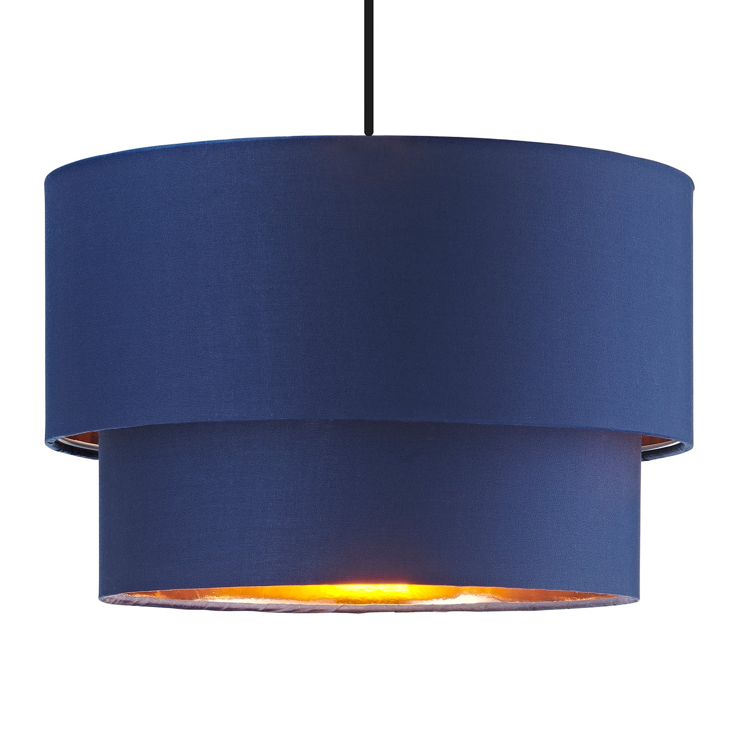 Modern Midnight Blue Cotton Double Tier Ceiling Shade with Shiny Copper Inner Image 2