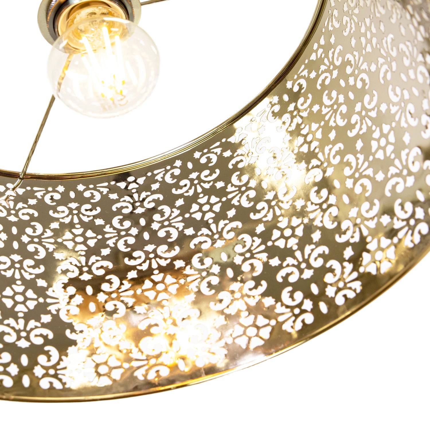 Moroccan Designed Large Gold Metal Pendant Shade with Floral Decor Image 3