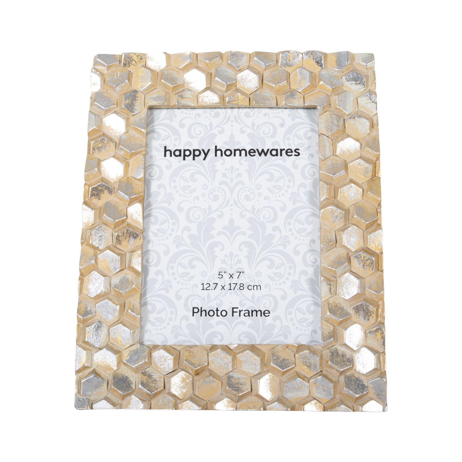 Modern Designer Rustic Gold and Silver Resin 5x7 Frame with Honeycomb Design Image 1