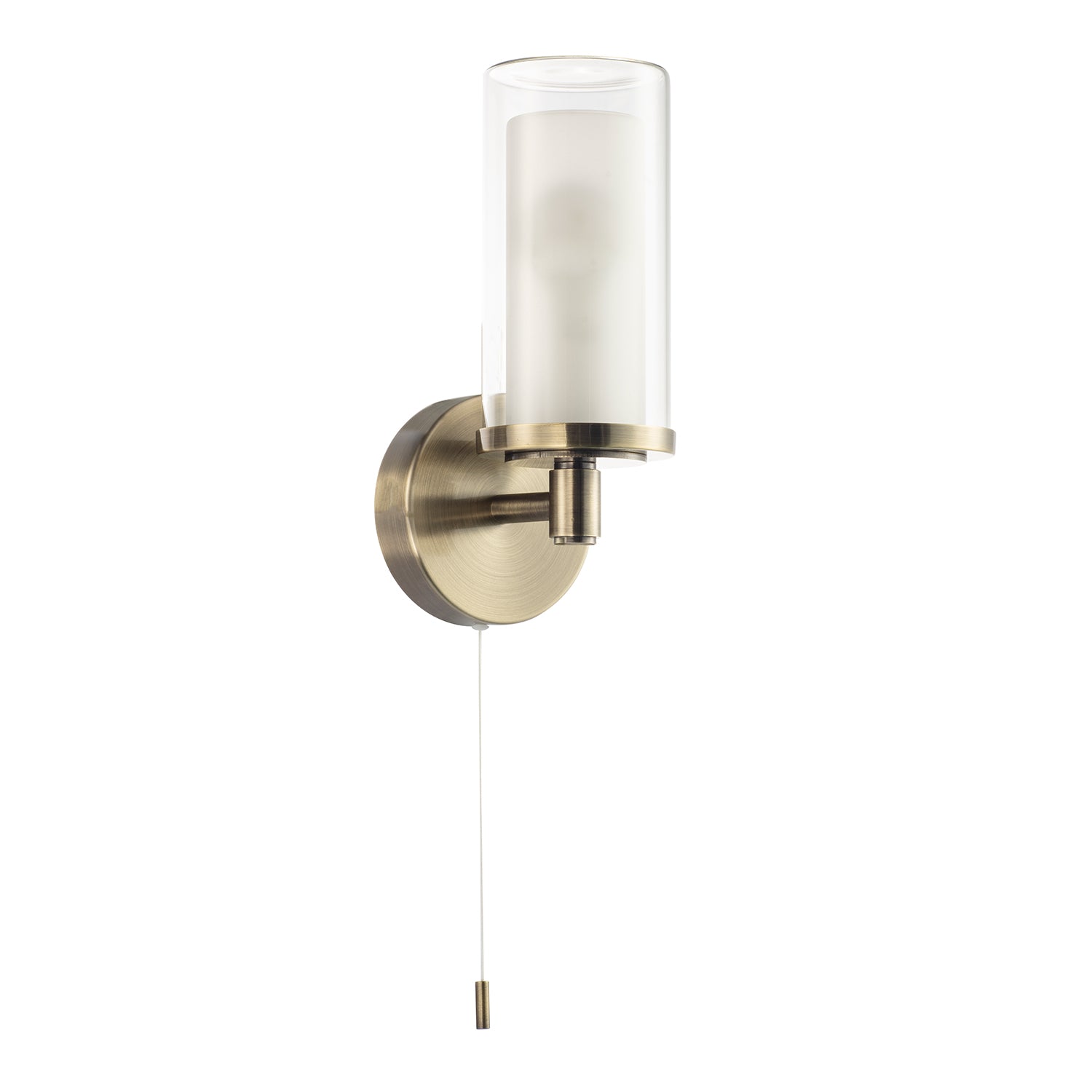 Contemporary Double Glass and Antique Brass Metal Bathroom Wall Lamp IP44 Rated Image 2