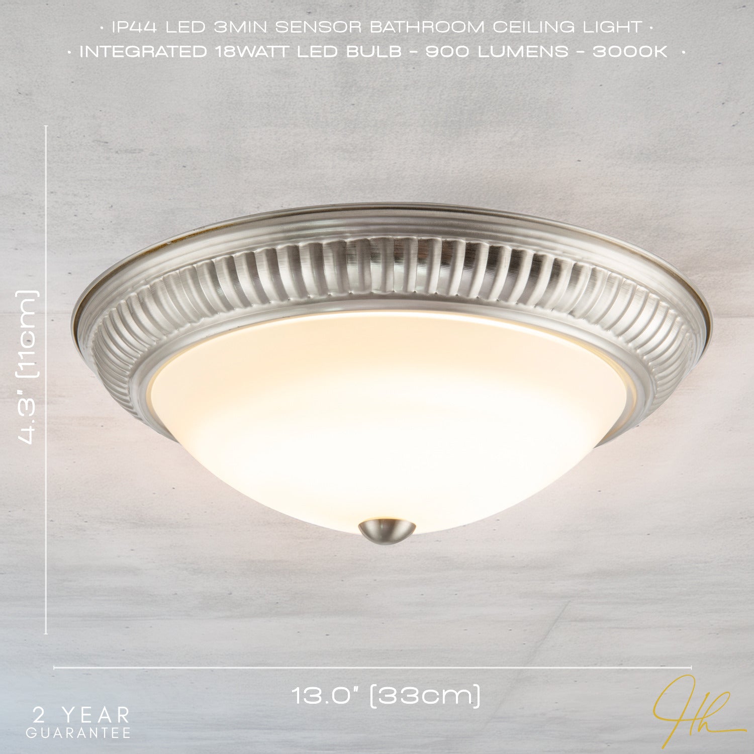 Modern LED IP44 Flush Ceiling Light in Satin Nickel with Sensor Image 8