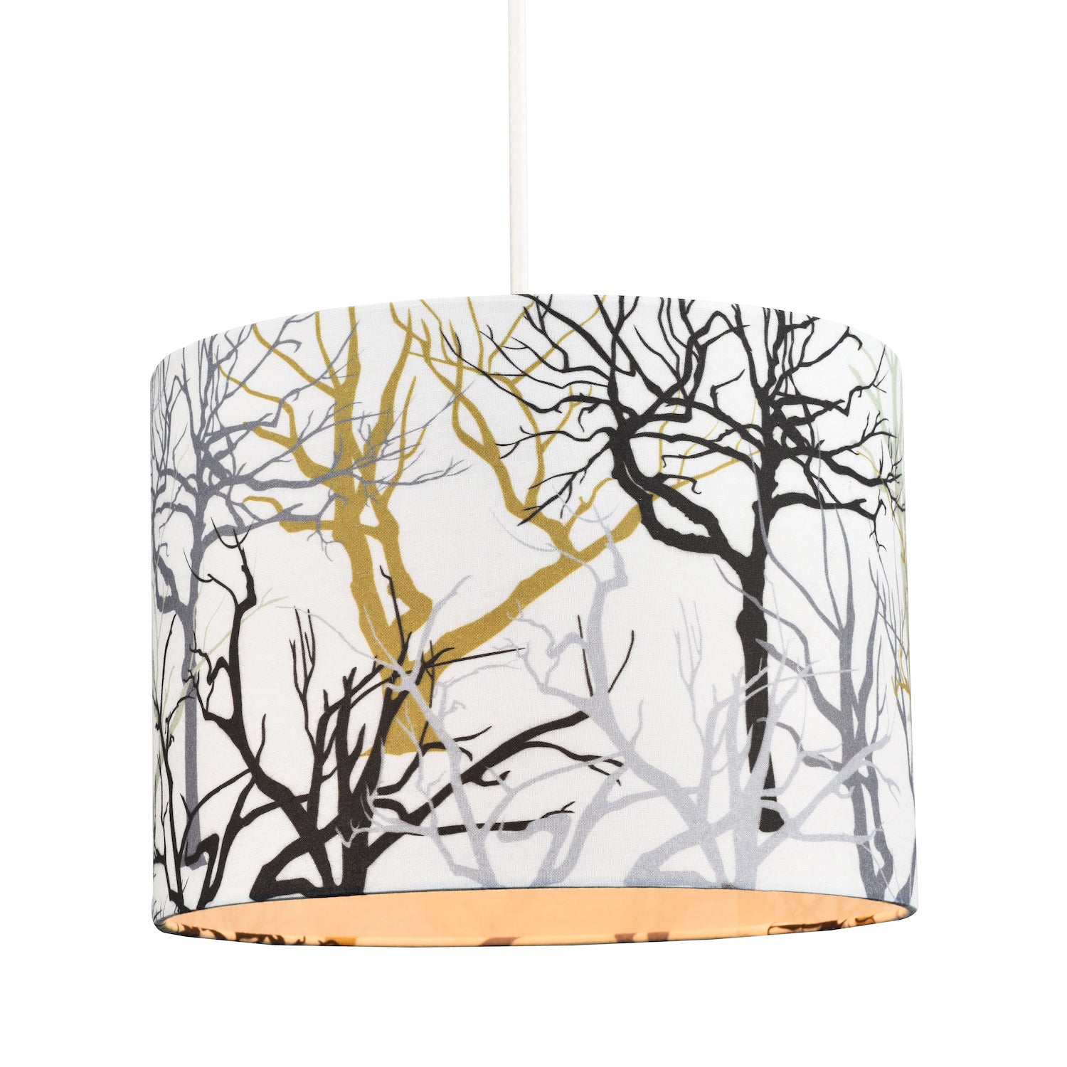 Modern Off-White Lamp Shade with Silver Gold and Black Woodland Trees Decoration Image 4