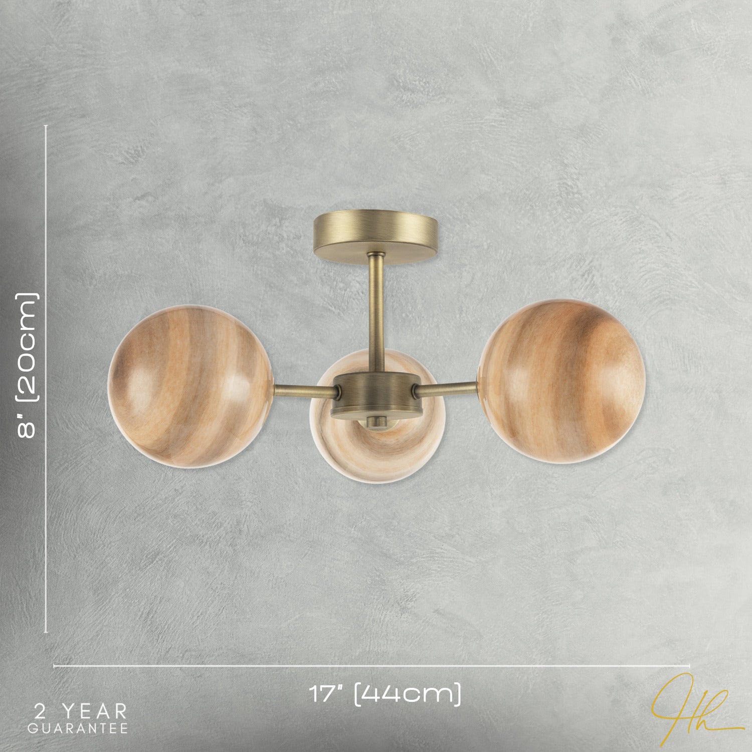 Designer Antique Brass Ceiling Light with Stripe Marble Glass Shades Image 7