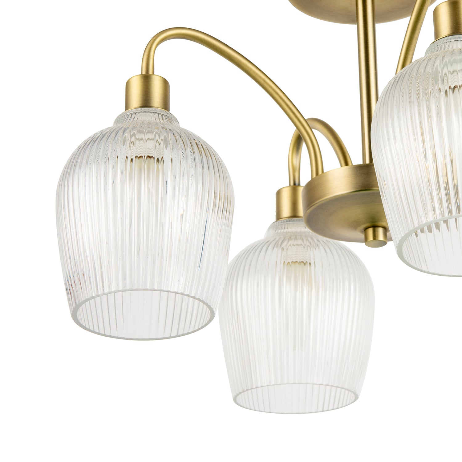Classy Antique Brass Ceiling Light with Clear Ribbed Glass Shades Image 8