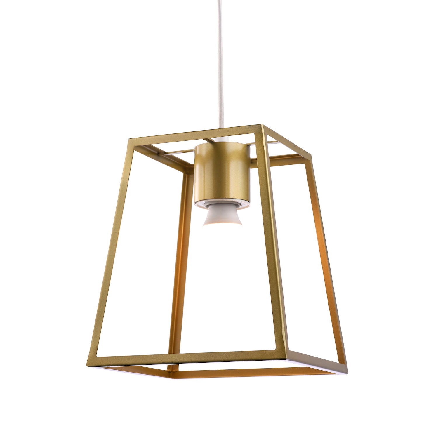 Industrial Lantern Pendant Light Shade in Satin Gold with Square Top and Bottom Image 2