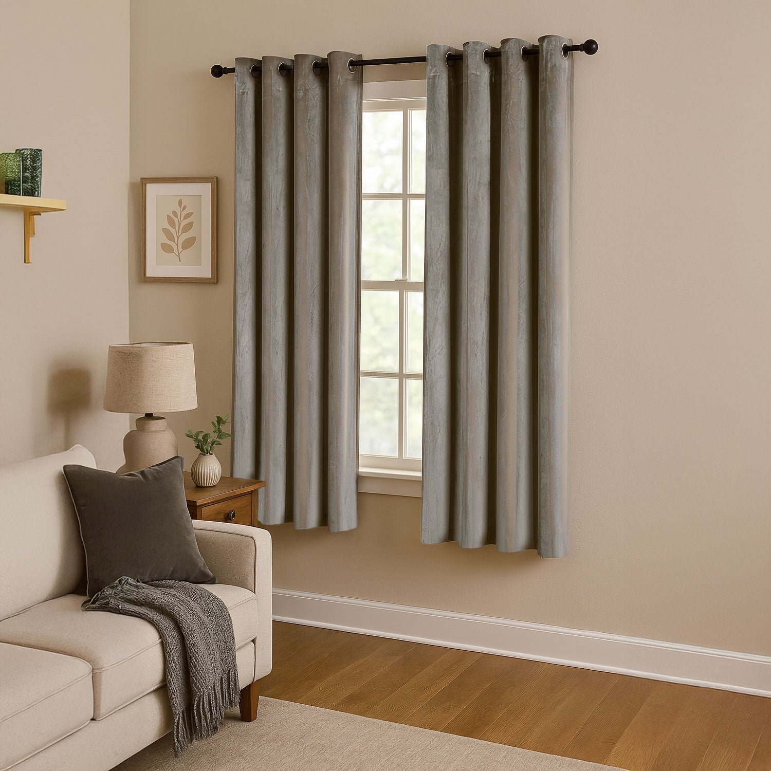 Dark Taupe Velvet Darkening Eyelet Curtains - 46x54 Inch Drop - Pair Image 6