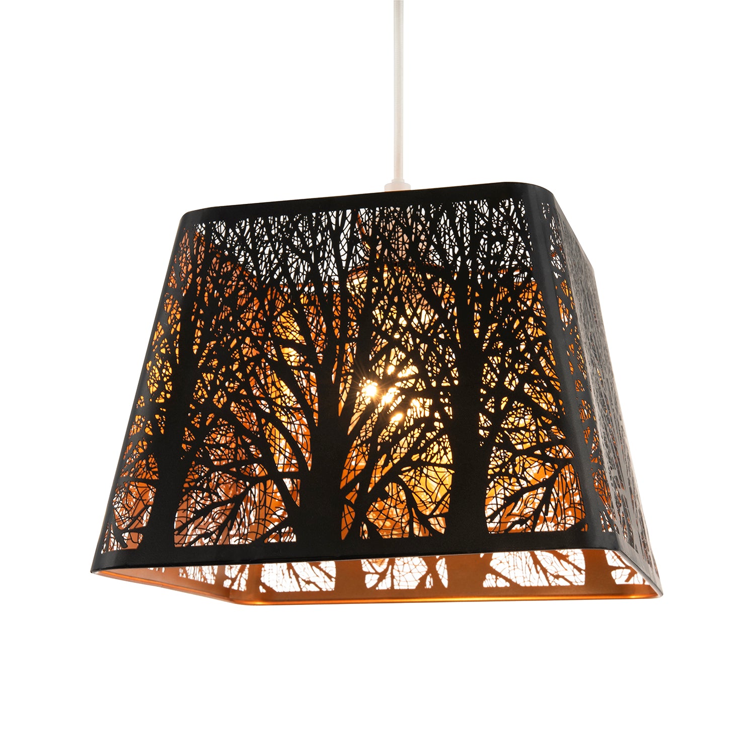 Matte Black Tree Forest Pendant Lighting Shade with Satin Gold Inner Image 1