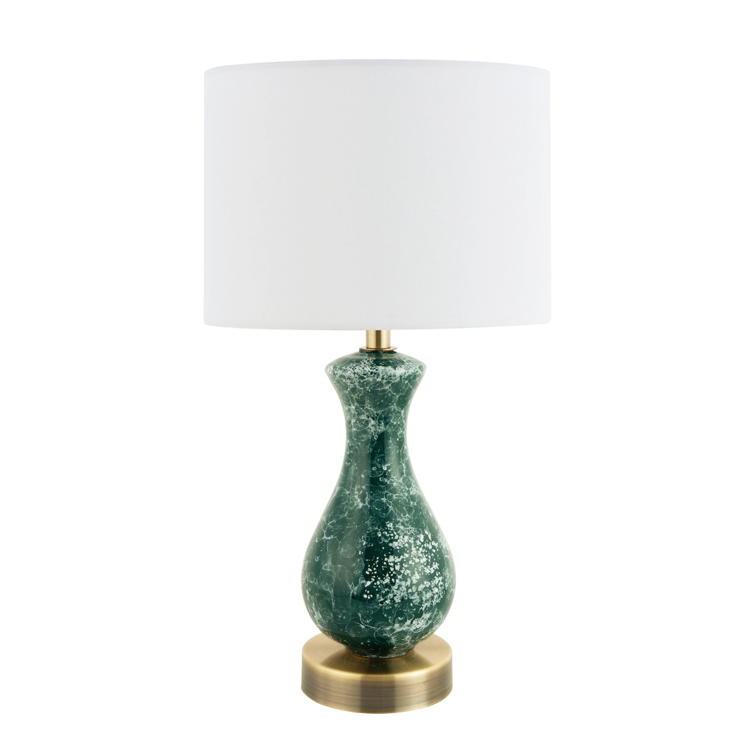 Dark Emerald Green Ceramic Table Lamp Base with White Snowflake and Marble Decor Image 3