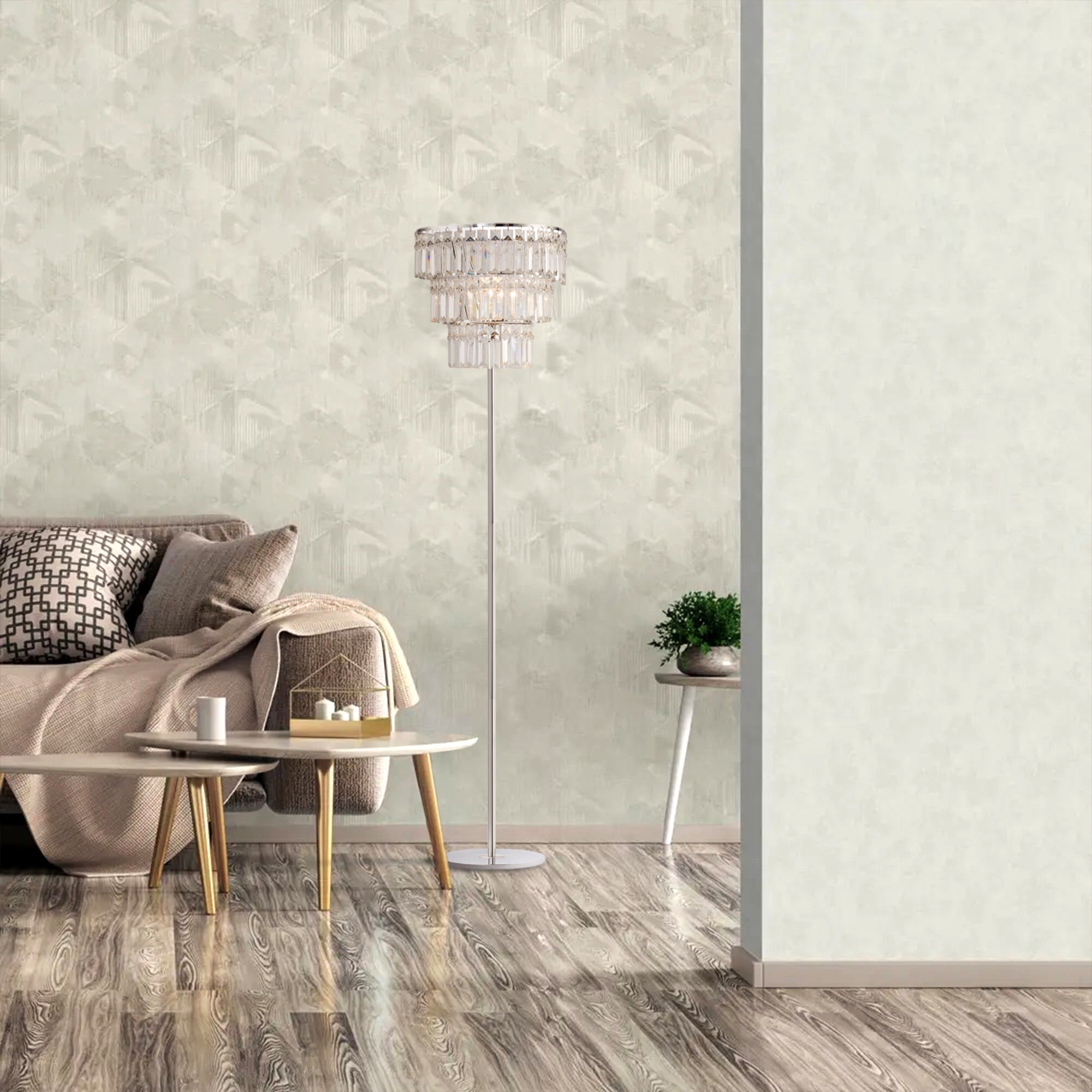 Modern Chrome Floor Lamp with Clear Acrylic Decor Three Tier Waterfall Design Image 7