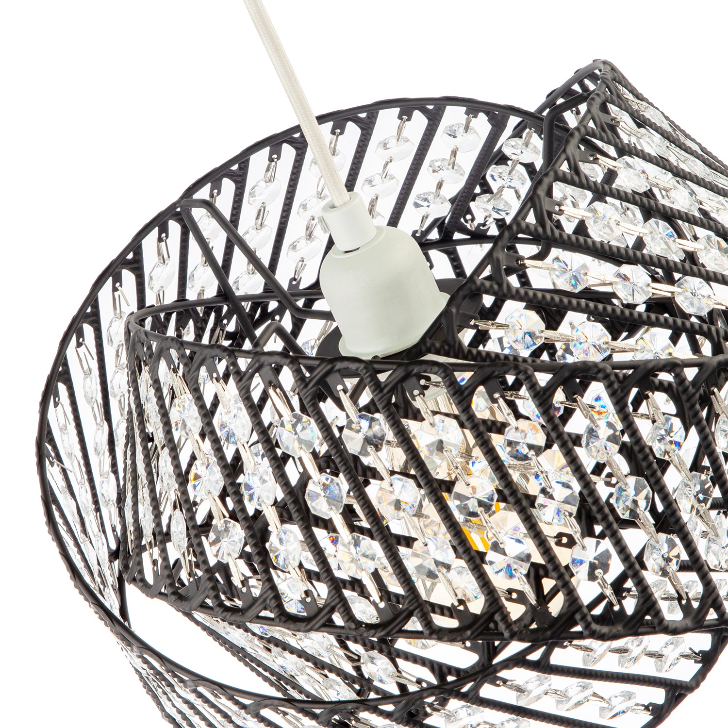 Designer Triple Ring Black Pendant Lamp Shade with Clear Acrylic Beads Image 3