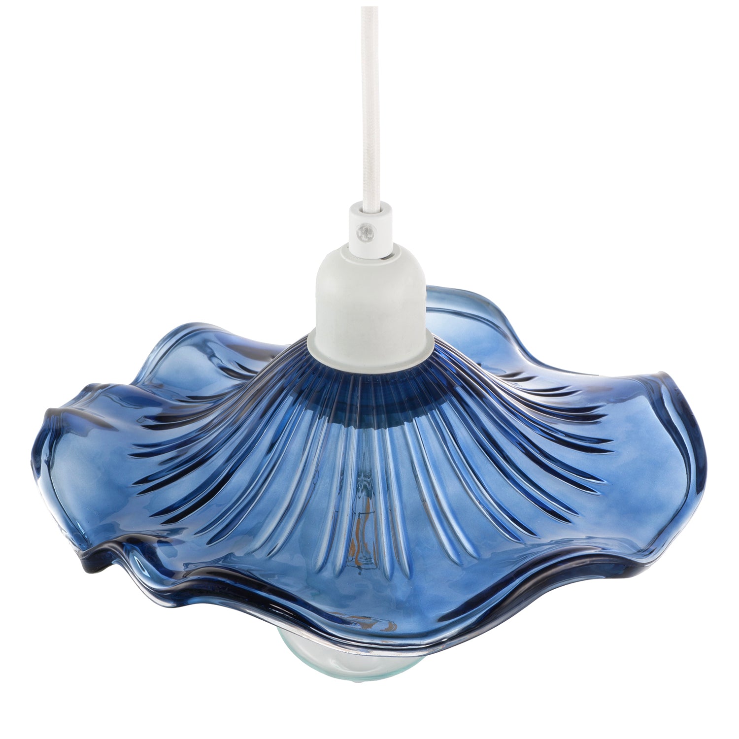Designer Ribbed Midnight Glass Pendant Shade with Wavy Ruffled Edge Image 3