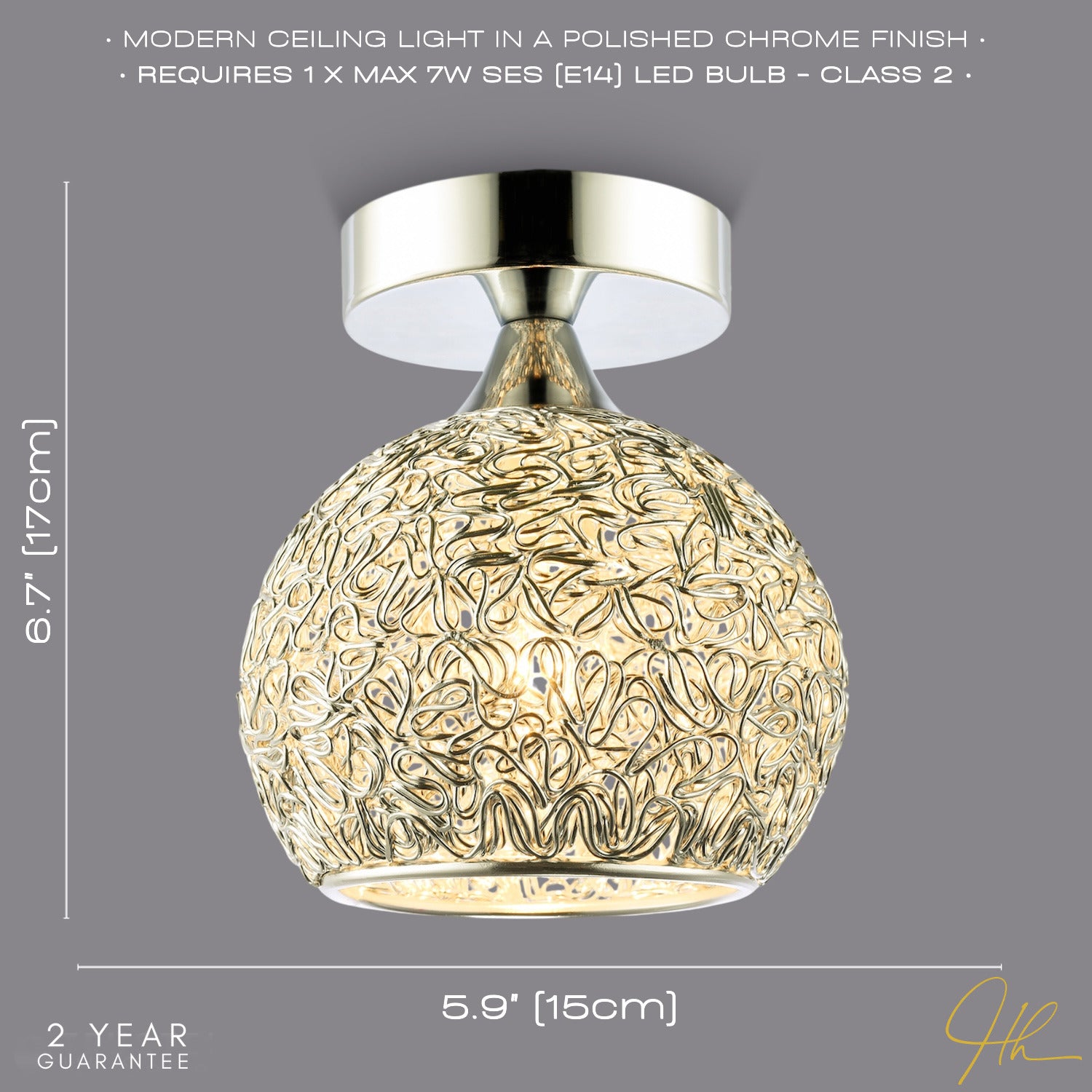 Modern Polished Chrome Ceiling Light Fitting with Twisting Metal Shade Image 6