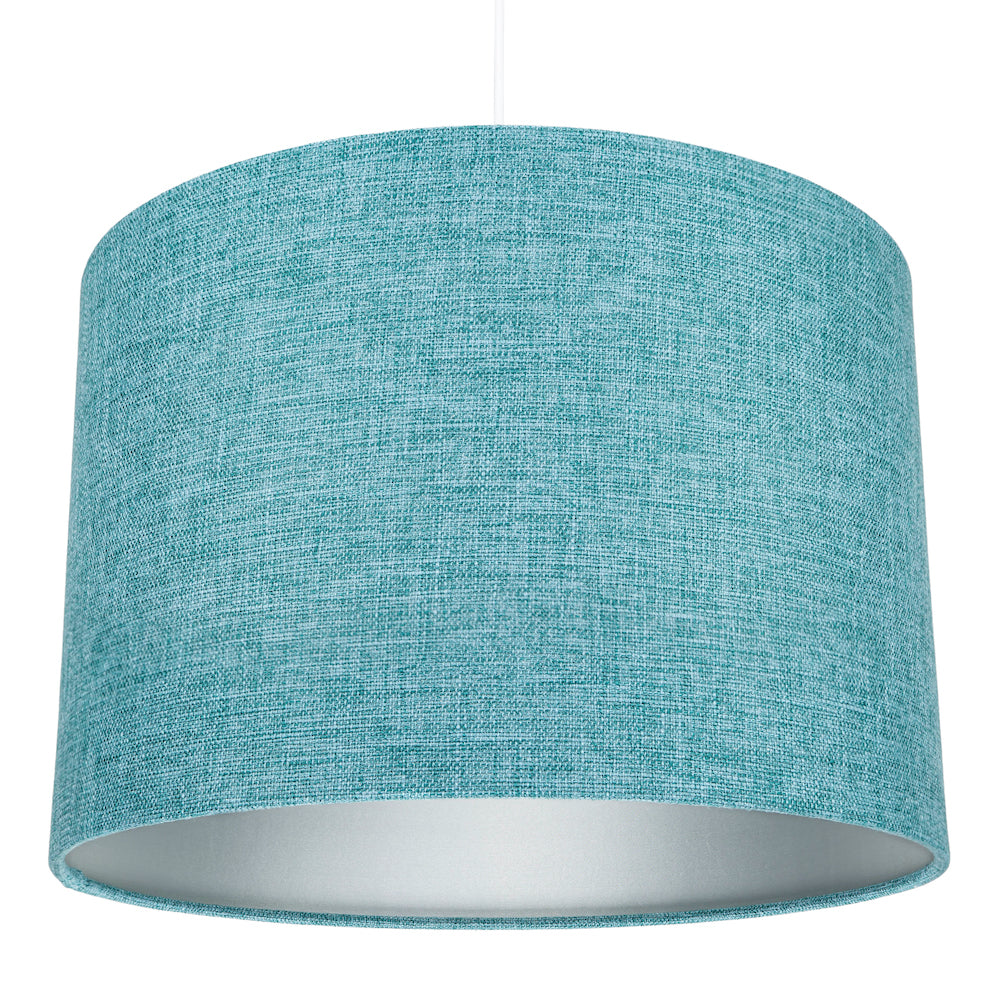 Contemporary and Sleek 14 Inch Teal Linen Fabric Drum Lamp Shade 60w Maximum Image 6