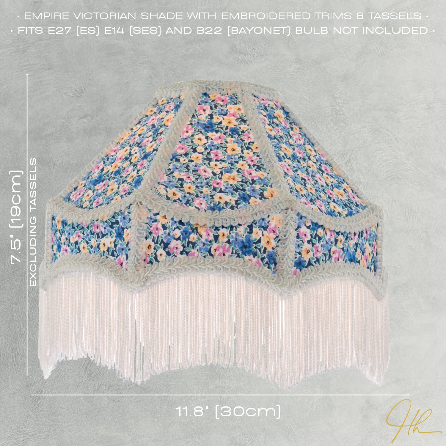 Classic Victorian Empire Lampshade in Multi Colour Cotton with Tassels Image 7