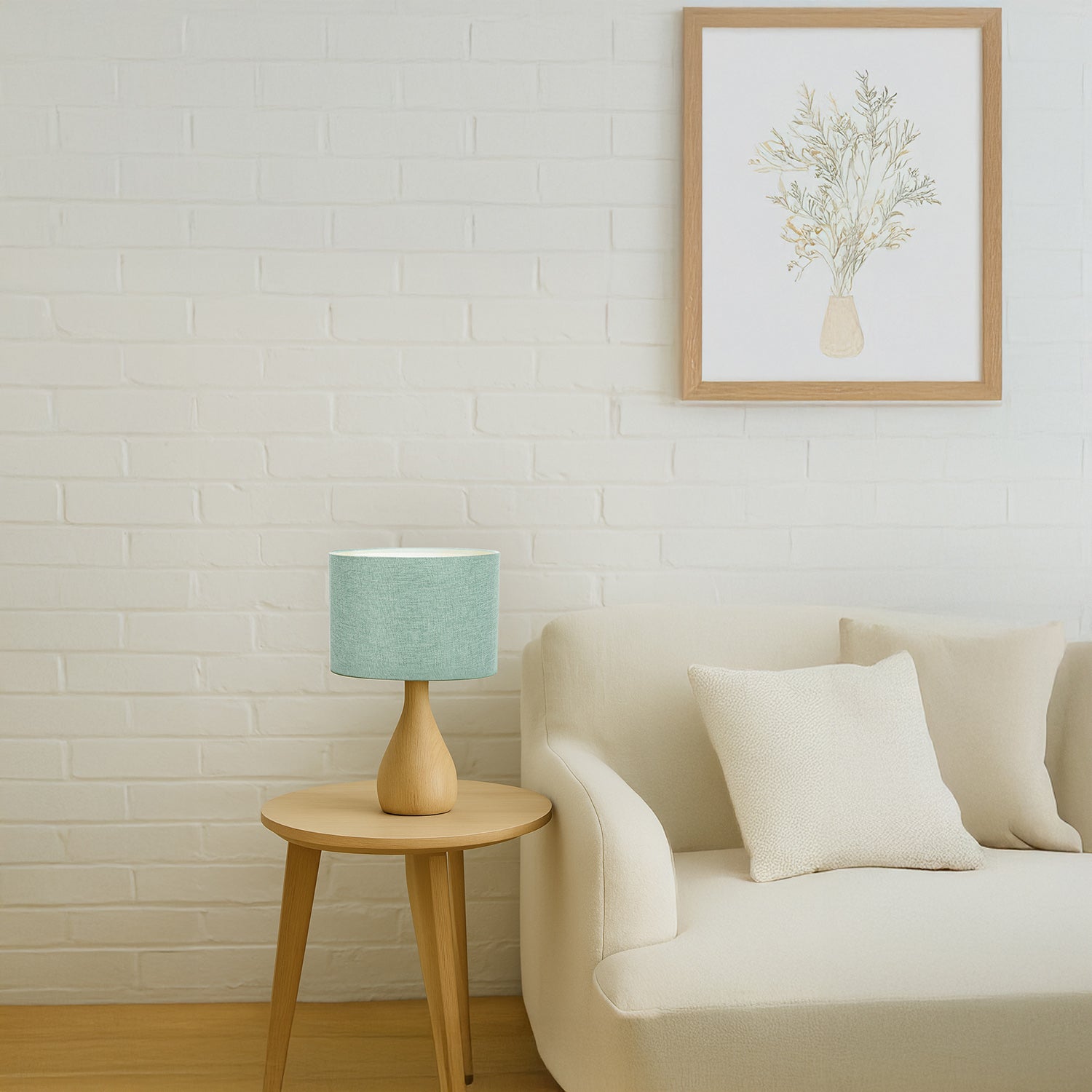 Modern and Elegant Mint Plain Linen Fabric Drum Lamp Shade Maximum Image 7