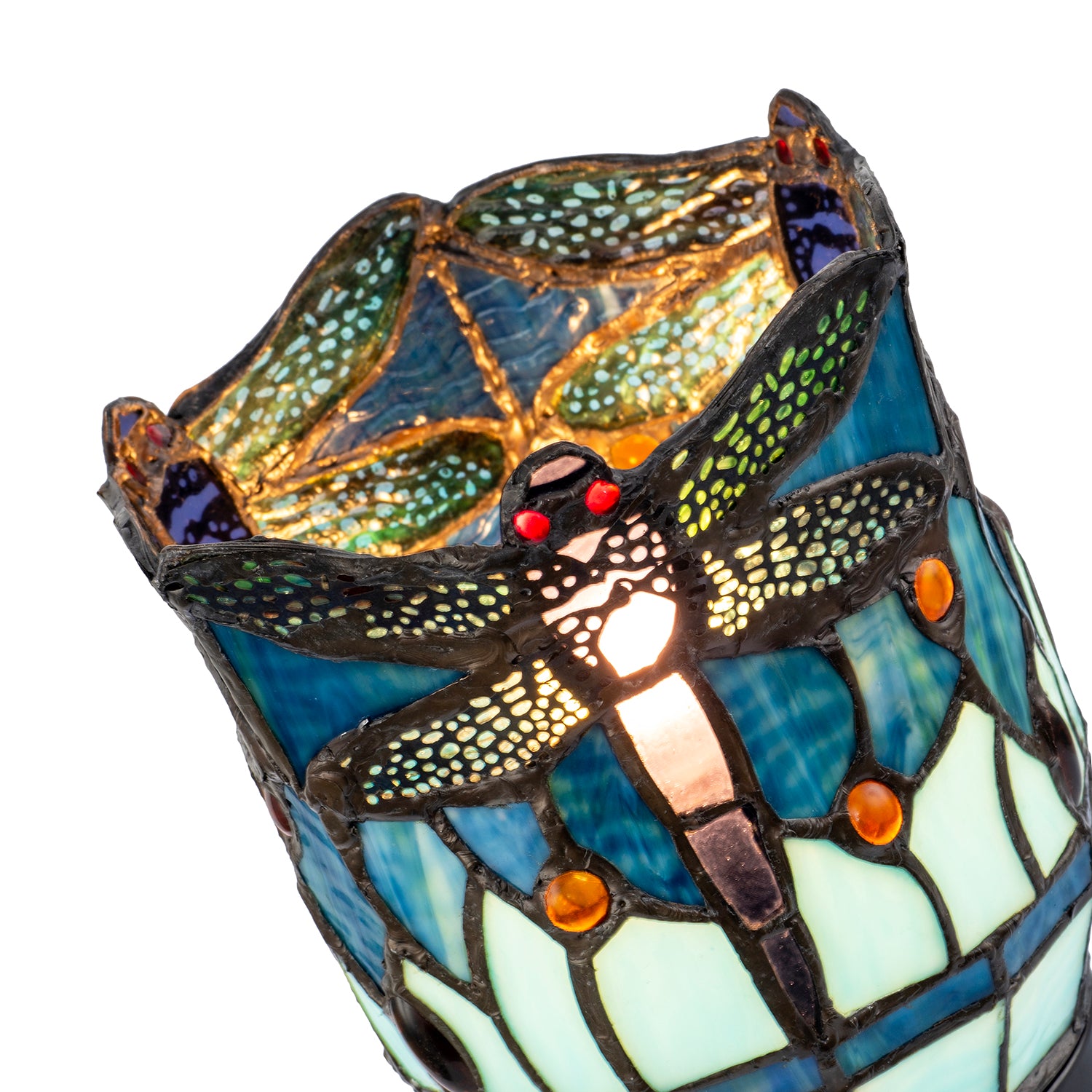 Classic Dragonfly Tiffany Uplighter Lamp in Midnight and Sky Blue Image 8