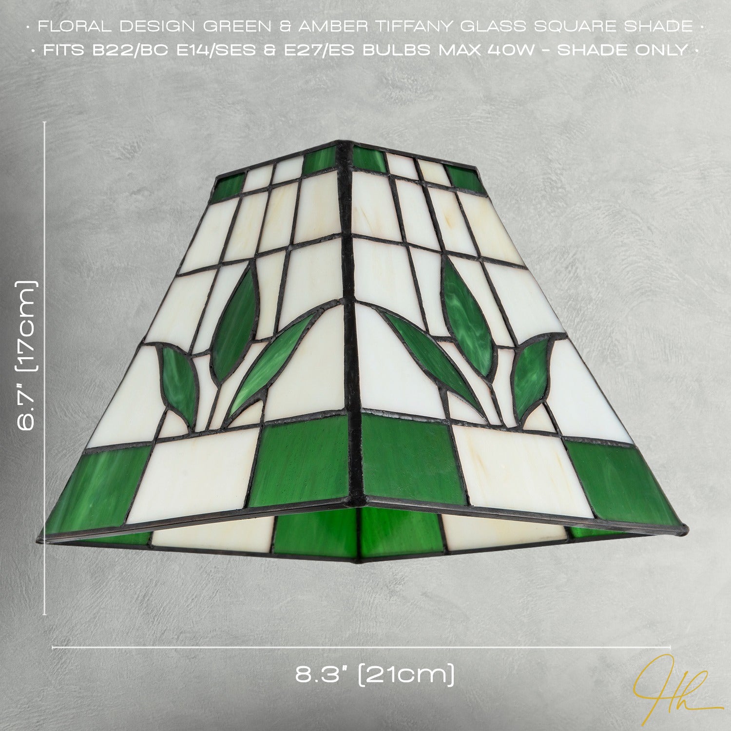 Square Green and Amber Stained Glass Tiffany Pendant Lighting Shade Image 7