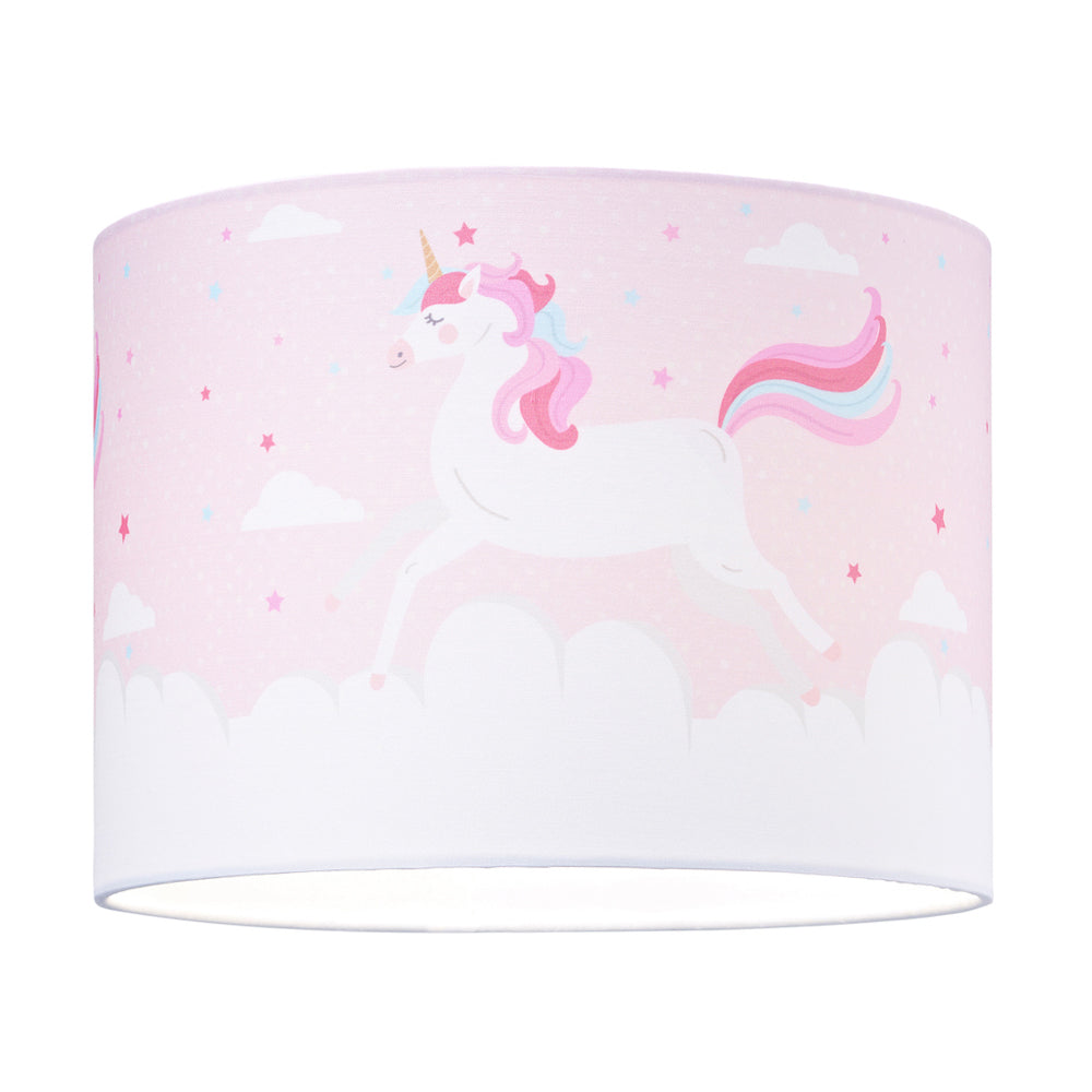 Beautiful Soft Pink Cotton Lampshade with Dancing Unicorns and Clouds Decoration Image 2