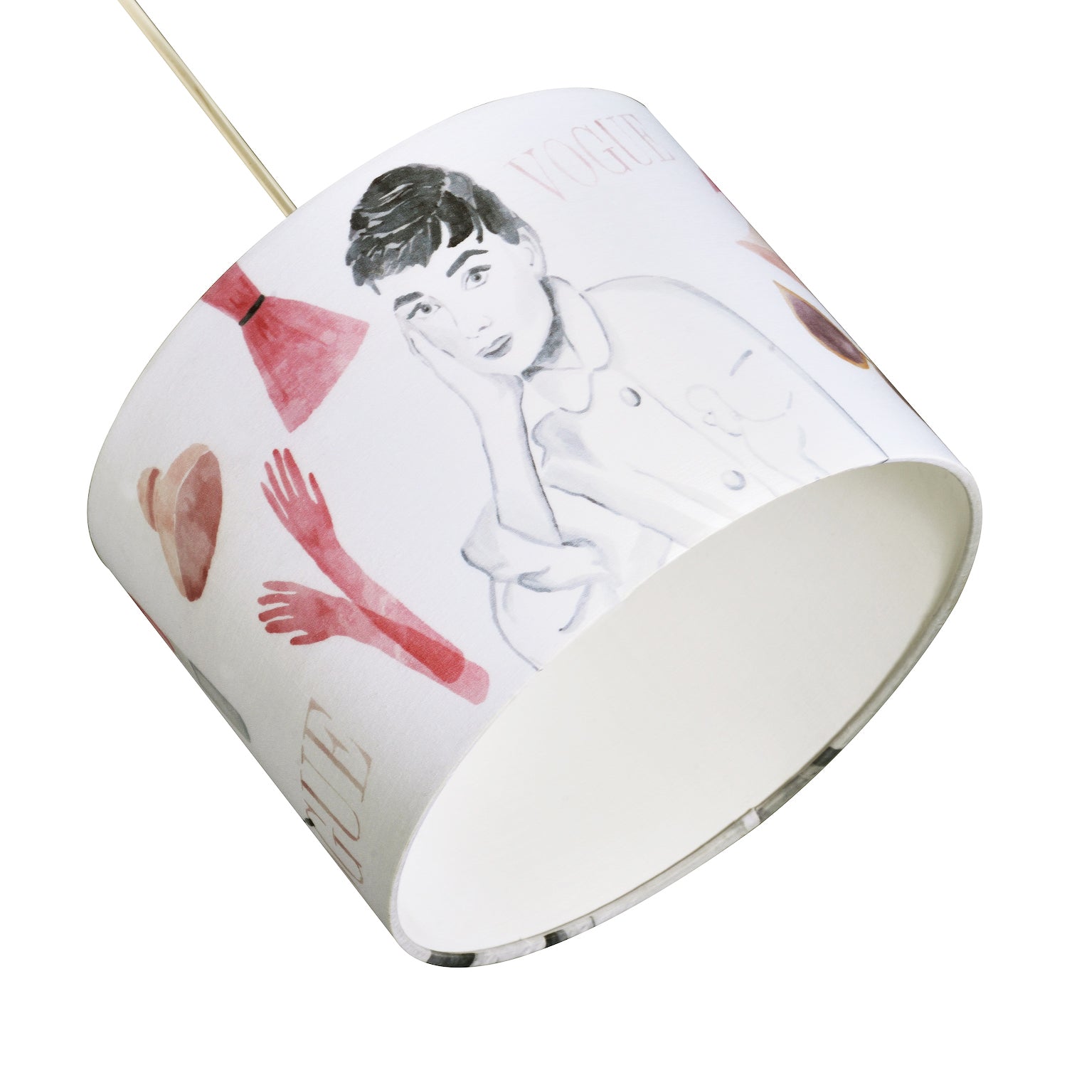 Audrey Hepburn Vogue Themed Fabric Lamp Shade with Pink Dresses and Gloves Image 4