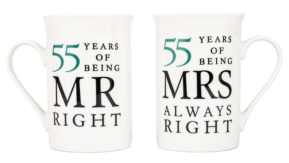 Ivory White 55th Anniversary Mr Right & Mrs Always Right Ceramic Mug Gift Set Image 1