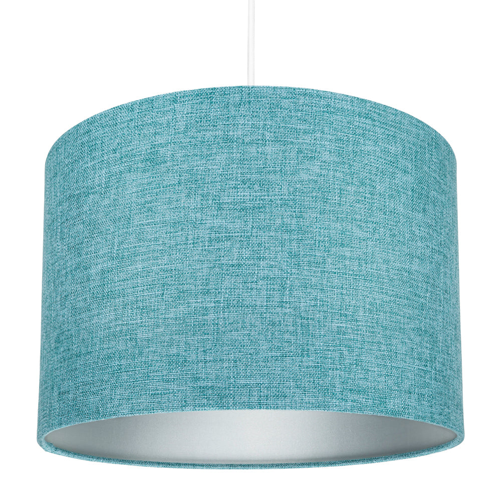 Contemporary and Sleek 10 Inch Teal Linen Fabric Drum Lamp Shade 60w Maximum Image 6