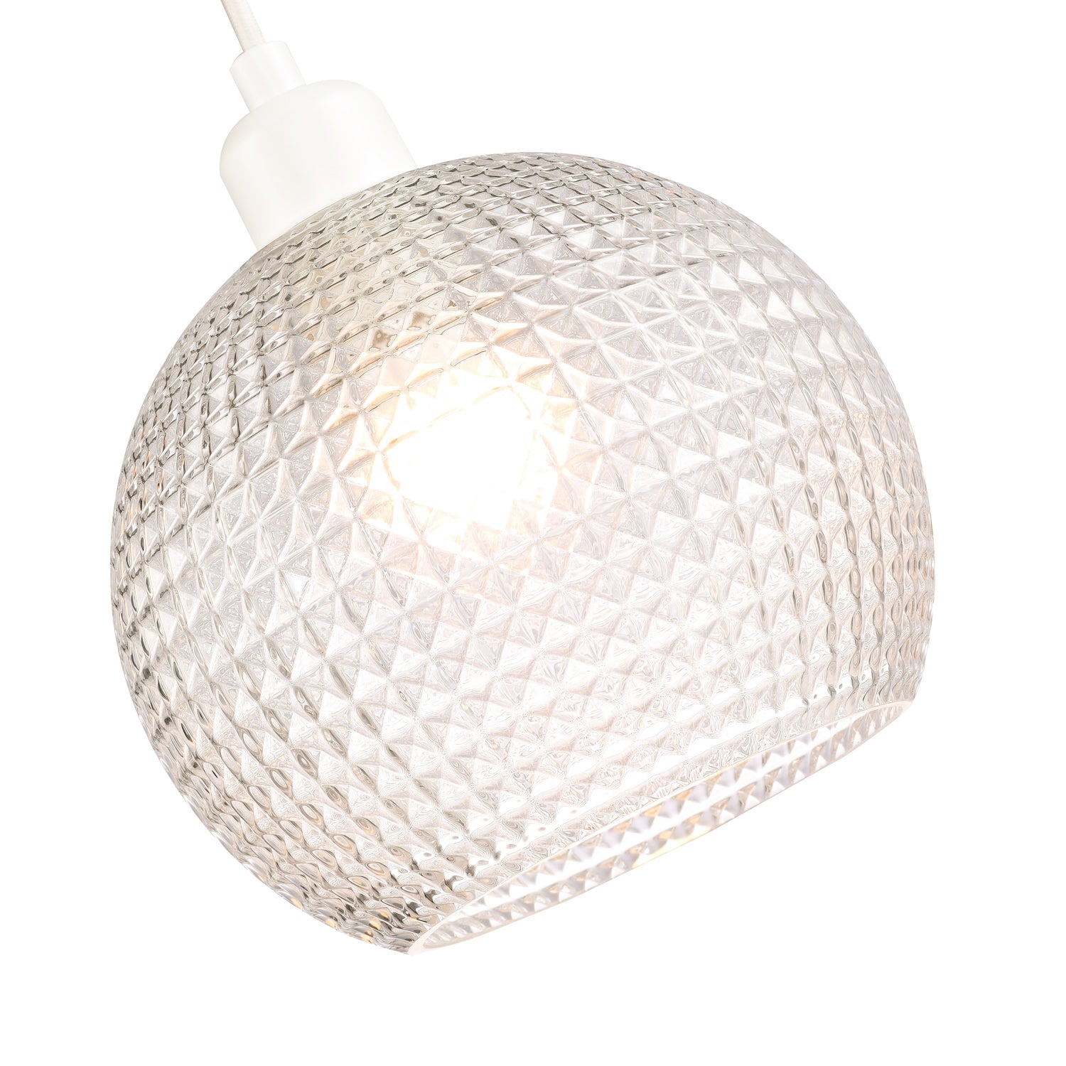 Modern Spherical Clear Glass Pendant Light Shade with Square Diamond Ridges Image 3