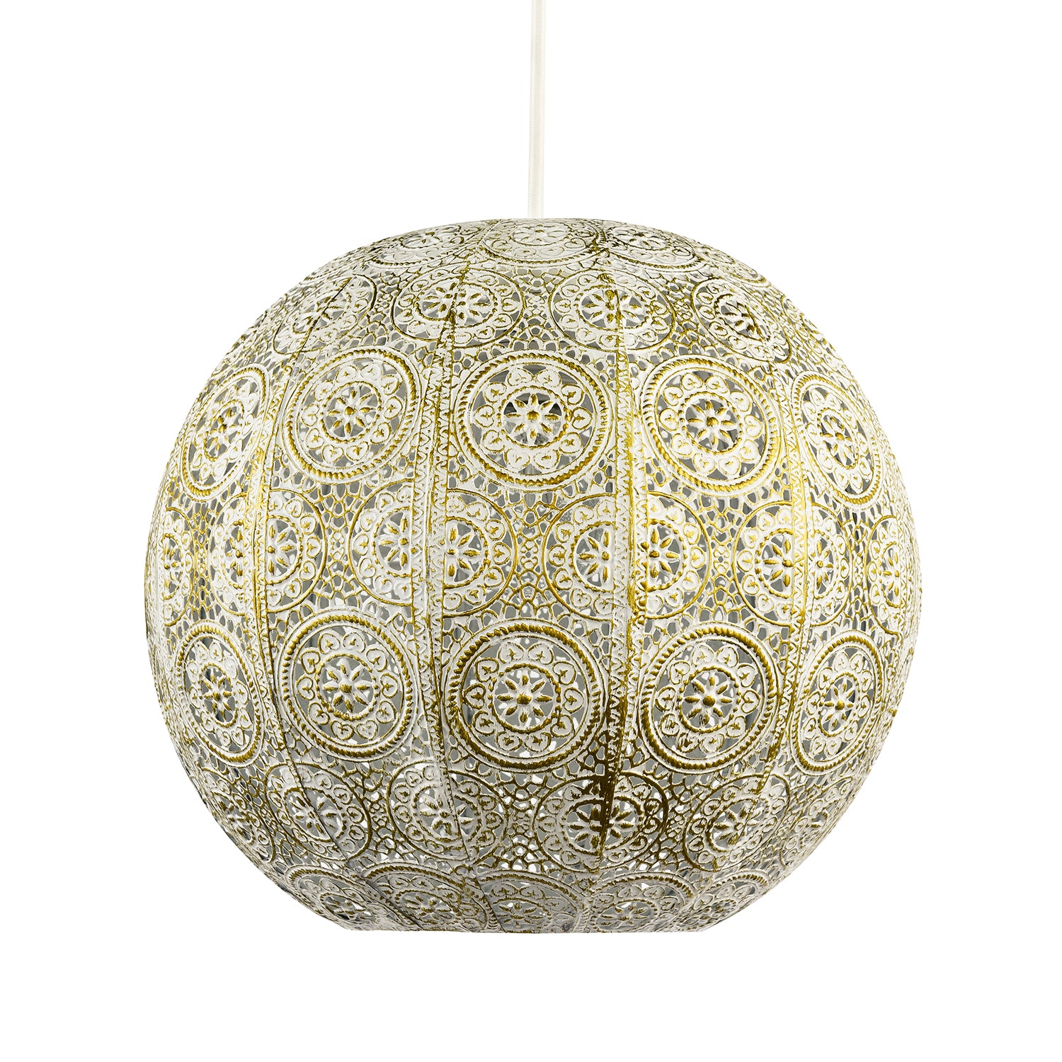 Spherical Vintage Moroccan Pendant Lamp Shade in Brushed Cream Gold Image 3