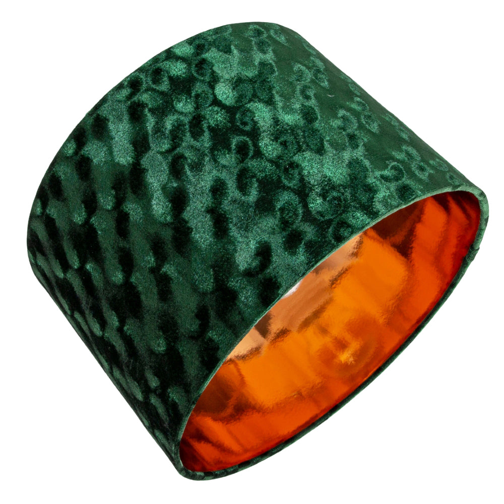 Modern Metallic Green Hammered Effect Crushed Velvet 12" Shade with Copper Inner Image 4