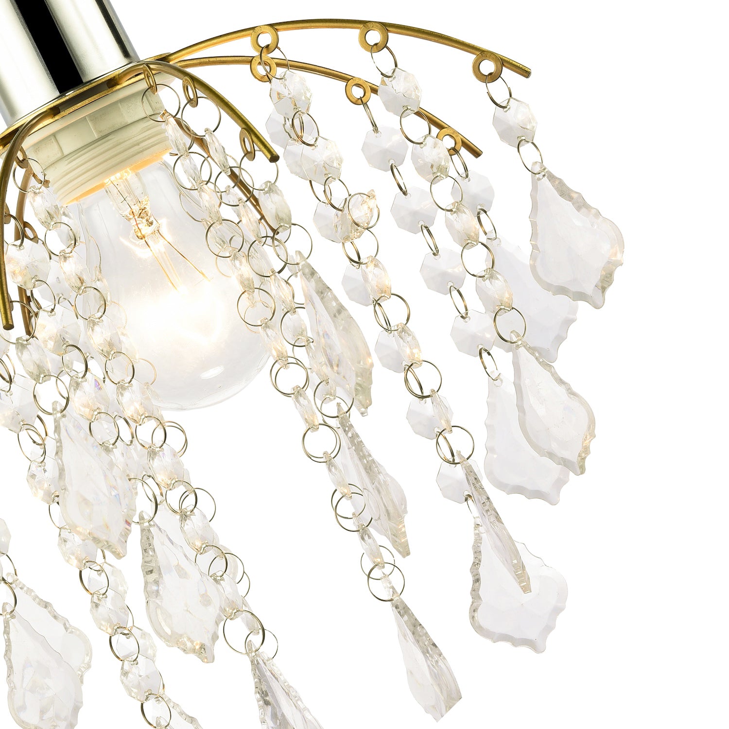 Traditional Waterfall Pendant Shade with Clear Acrylic Droplets and Gold Frame Image 4