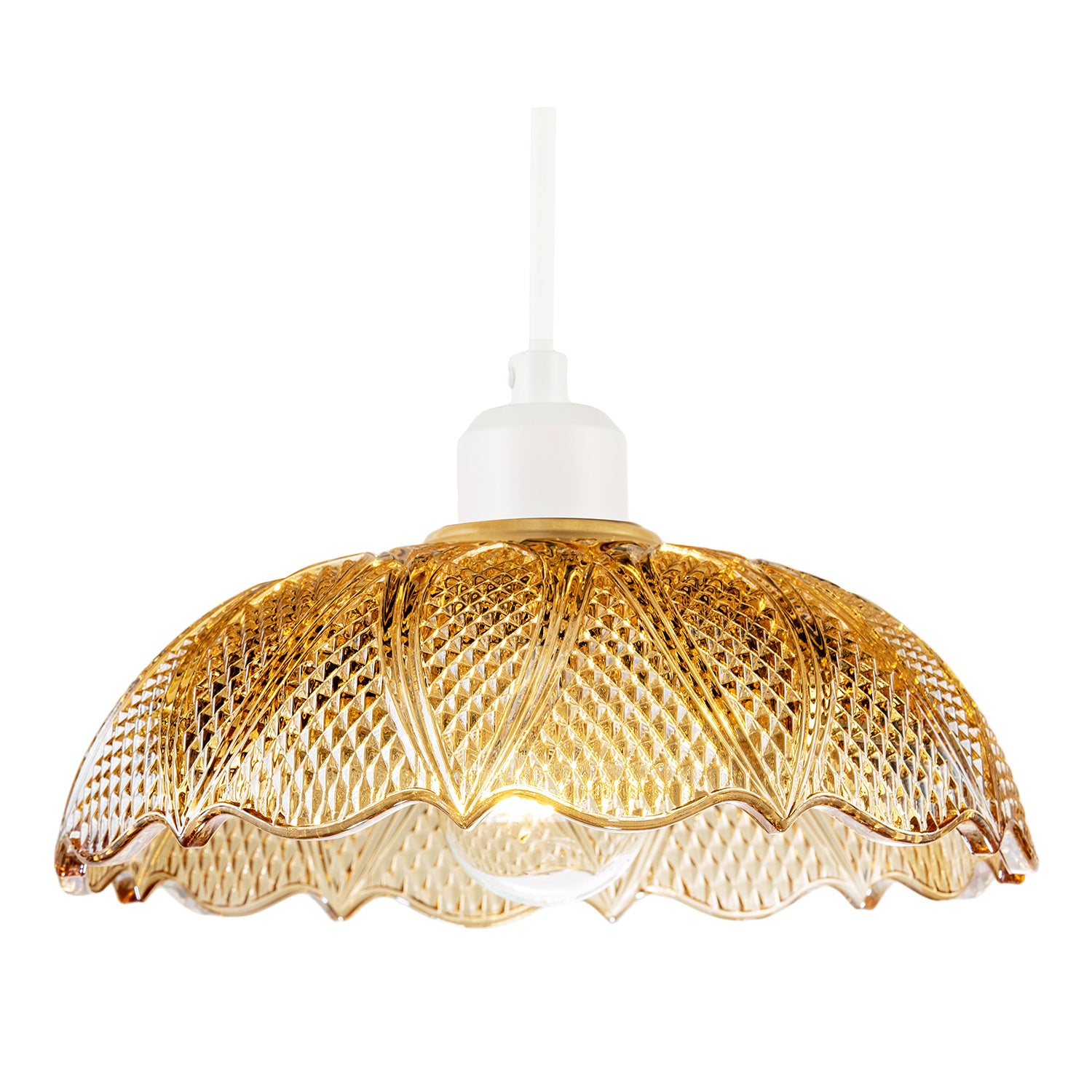 Vintage Amber Tinted Cut Glass Pendant Light Shade with Scalloped Edge Image 2
